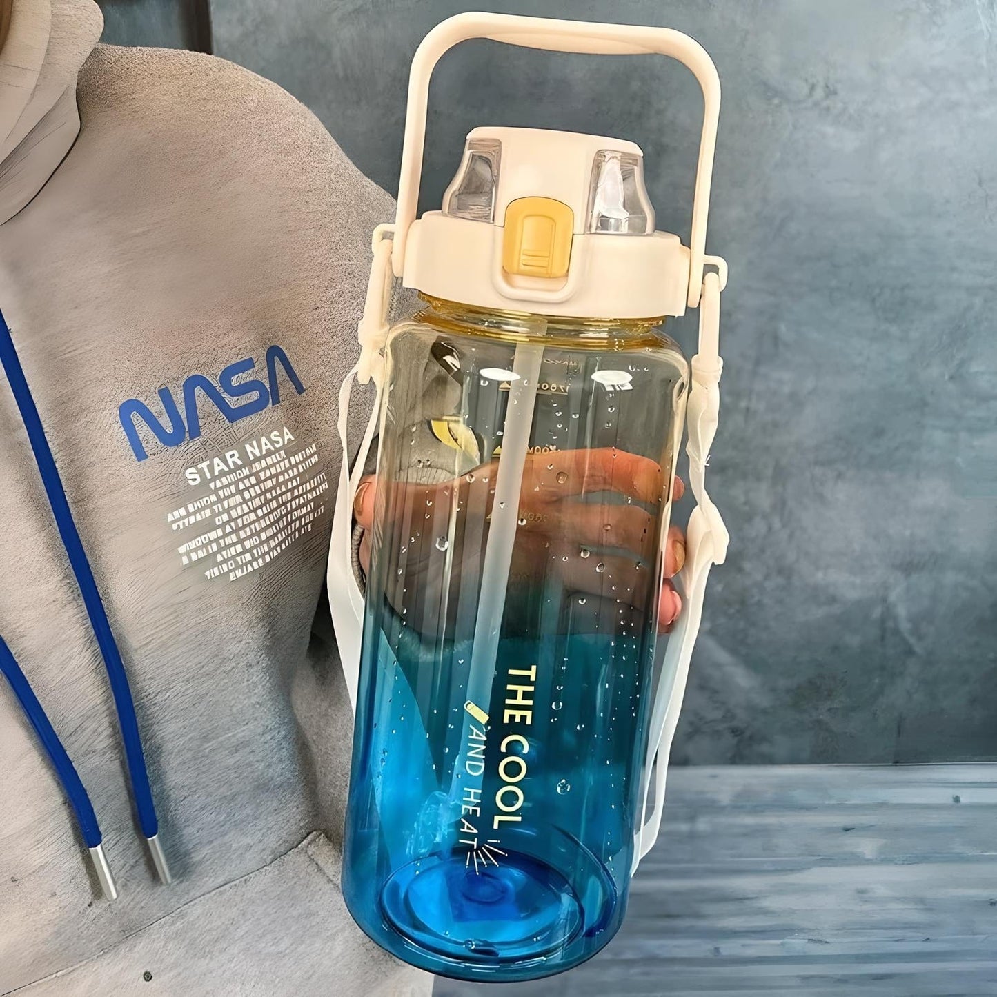 Grande Gourde avec Paille Blanc/Bleu / 1.5L