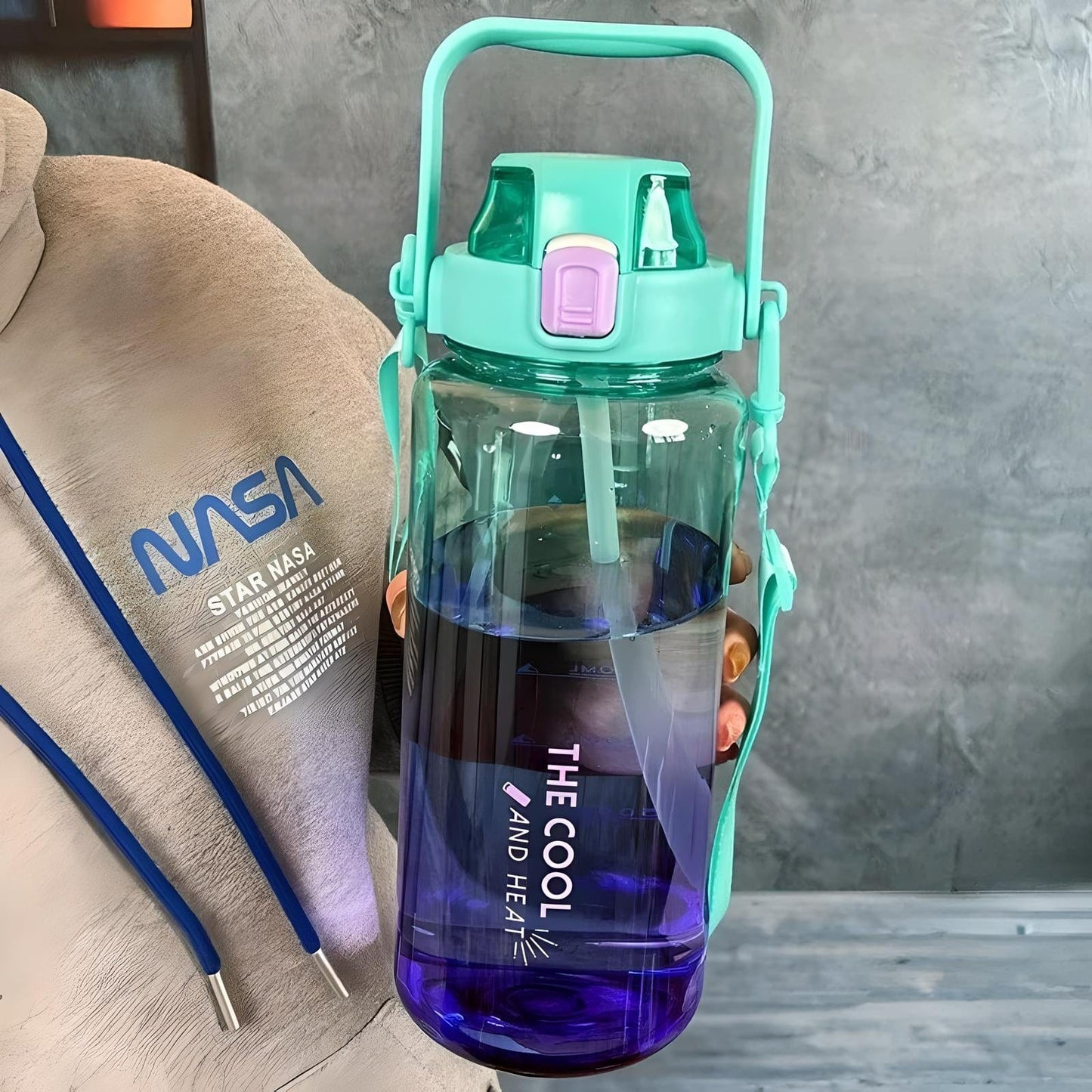 Grande Gourde avec Paille Cyan/Violet / 1.5L
