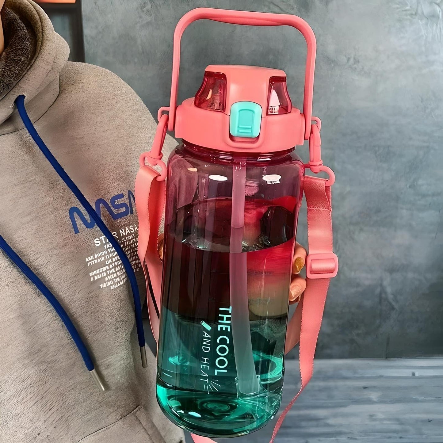 Grande Gourde avec Paille Rose/Bleu / 1.5L